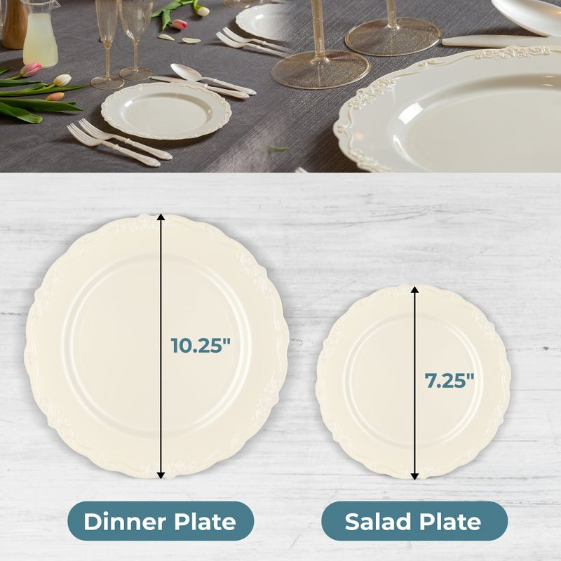 Posh Setting 60 Piece Cream Round Plastic Dinnerware Value Set - Casual