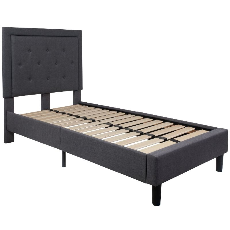 Flash Furniture Roxbury Twin Size Tufted Upholstered Platform Bed in Dark Gray Fabric