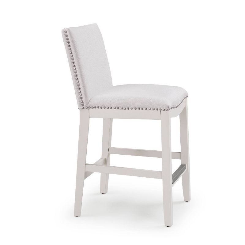 Comfort Pointe Arissa Counter Height Barstool Snow: Upholstered, Hardwood Frame, Nailhead Trim