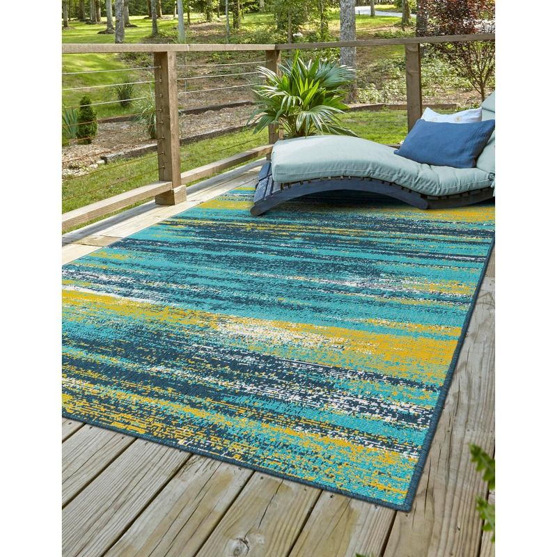 Unique Loom Outdoor Coastal Collection Area Rug - Ombre (6' 1" x 9' Rectangle Multi.Blue/Yellow)