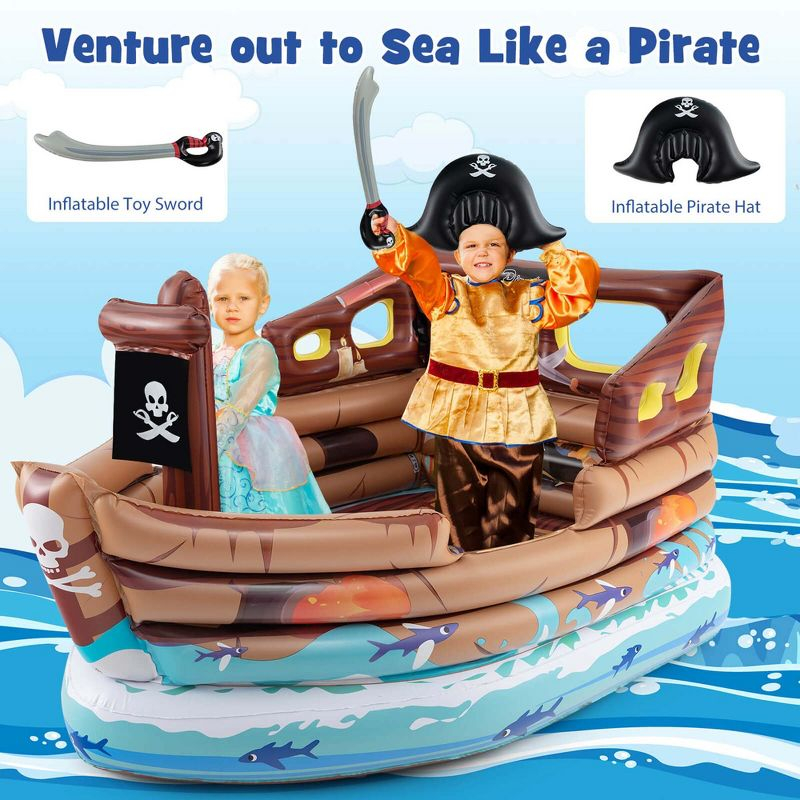 Costway Inflatable Pirate Ship Playhouse with Built in Motor Inflatable Toy Sword
