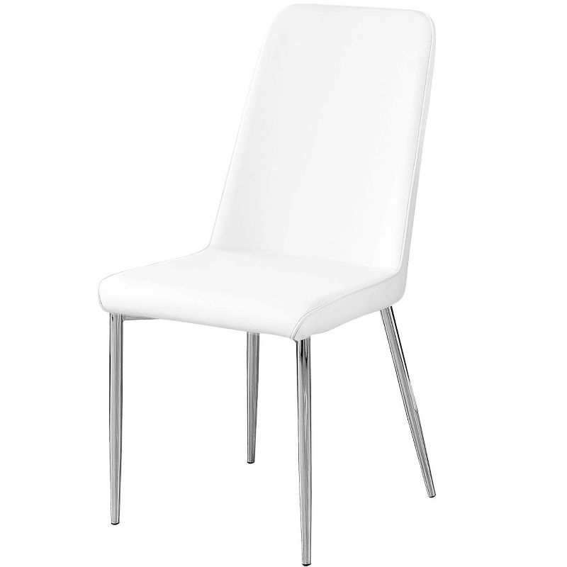 Monarch Specialties Dining Chair Set Of 2 Side Upholstered Kitchen Dining Room Pu Leather Look Metal White Chrome Contemporary Modern