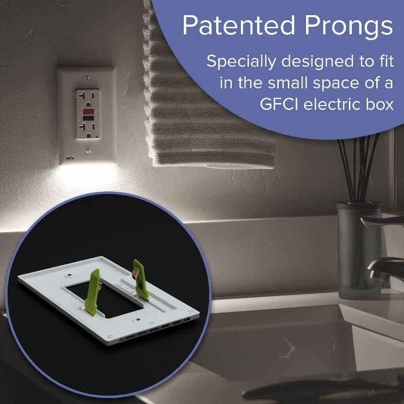 SnapPower GuideLight PLUS Horizontal Wall Plate Night Light - Bright / Dim / Off Sensor - GFCI, White (1 Pack)