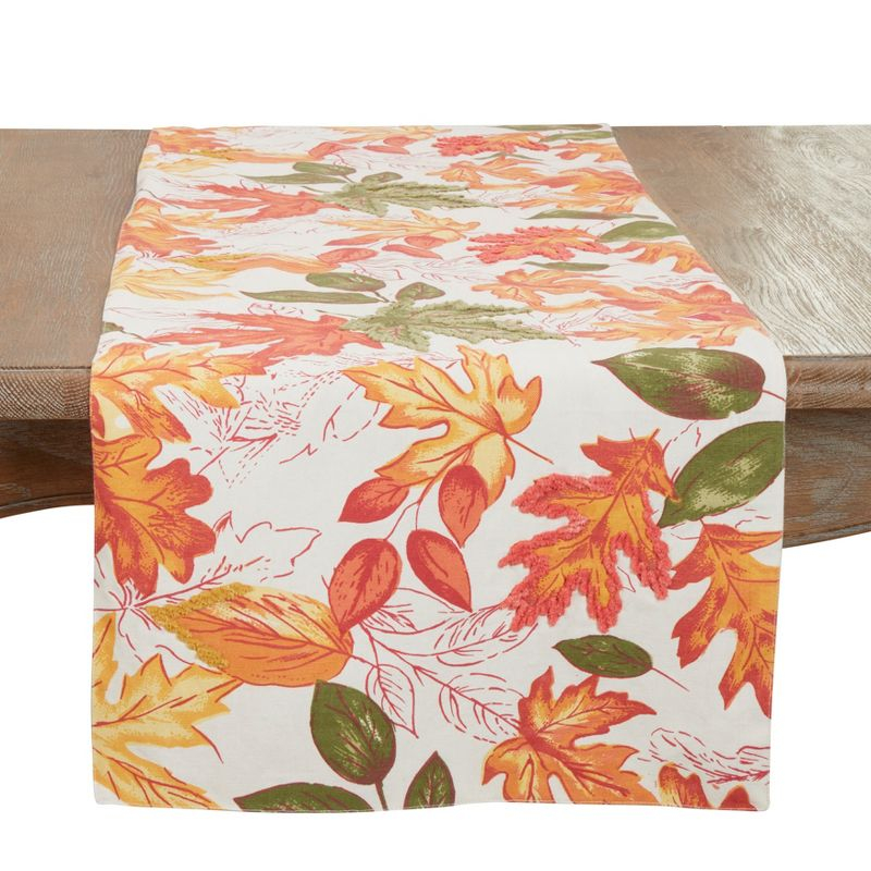 Saro Lifestyle Table Runner With Embroidered Autumn Leaves, Multi, 16" x 90"