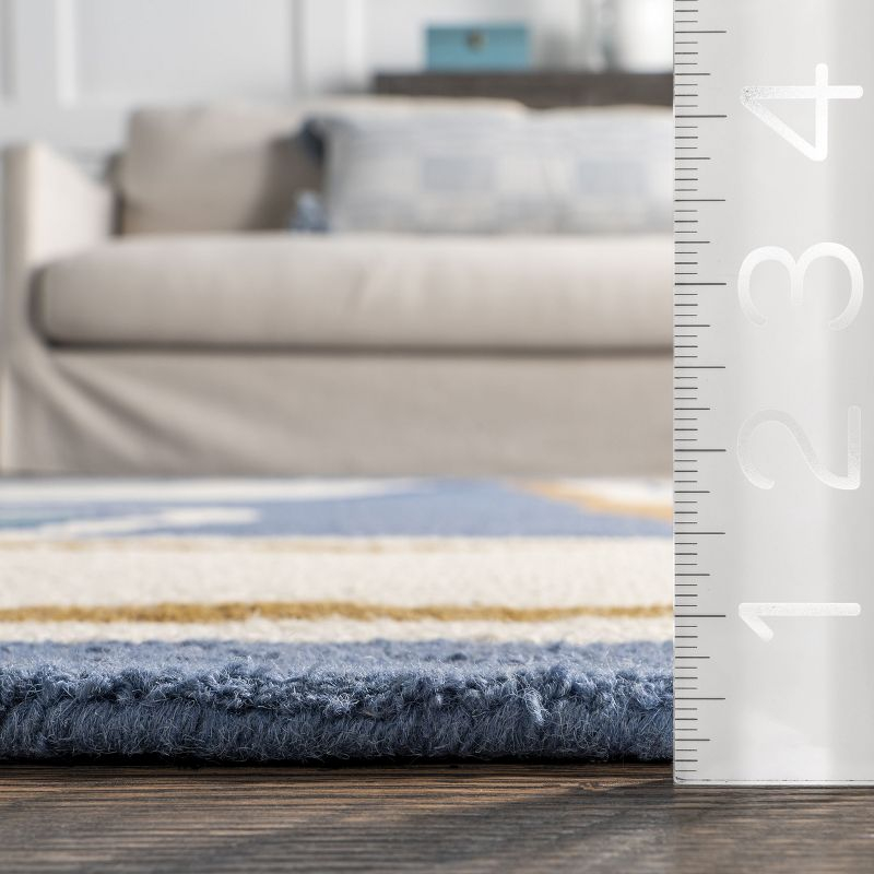 Nuloom Terica Abstract 4x6 Wool Indoor Area Rug for Living Room Bedroom Dining Room Kitchen, Blue/Ivory
