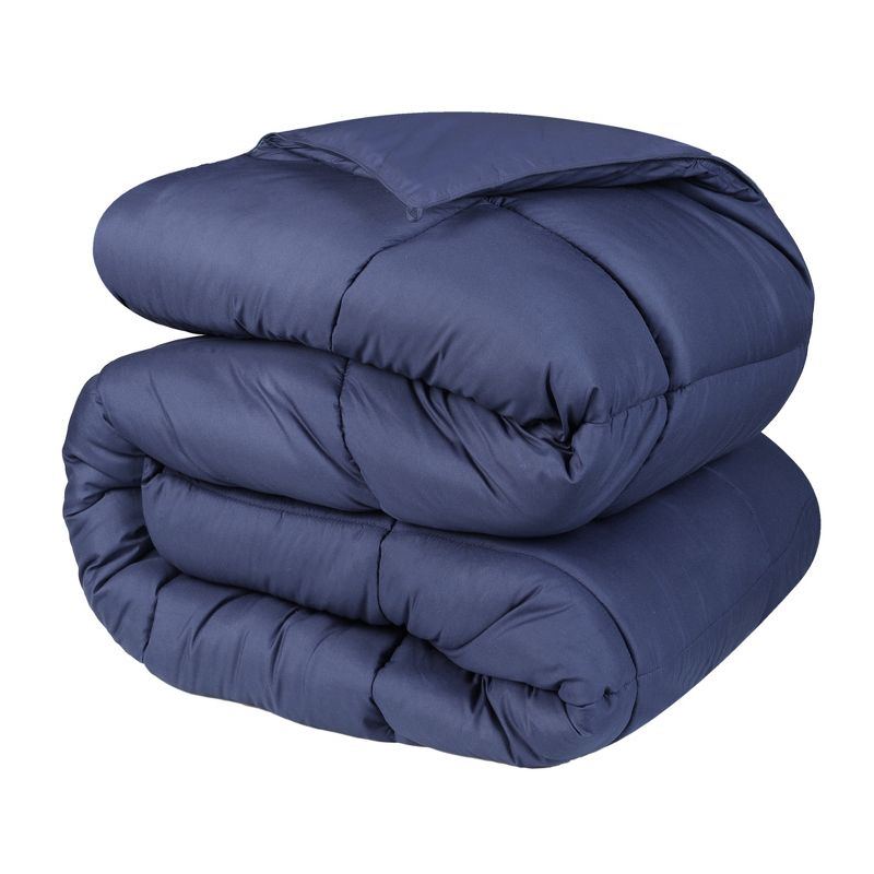 Brushed Microfiber Reversible Comforter Medium Weight Down Alternative Bedding, Full/Queen, Navy Blue - Blue Nile Mills