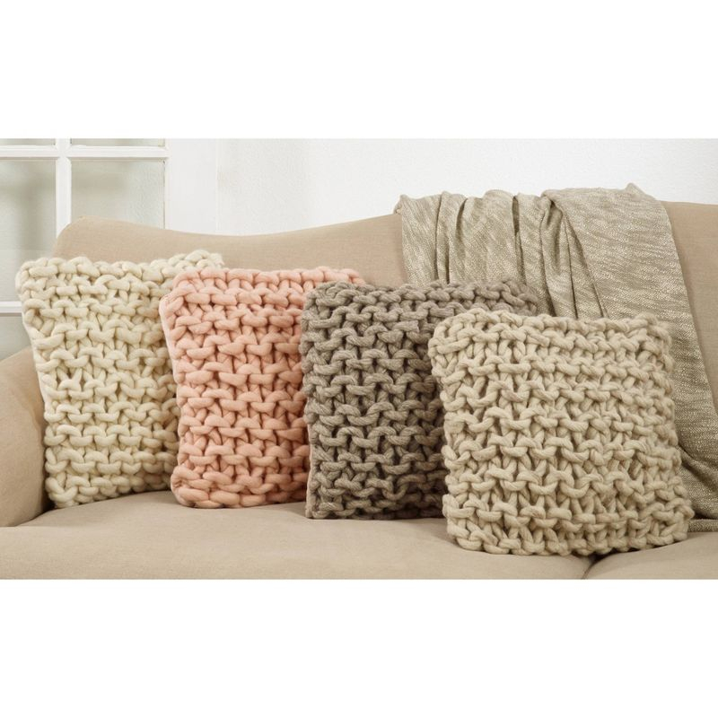 18"x18" Chunky Knit Square Throw Pillow Cream - Saro Lifestyle
