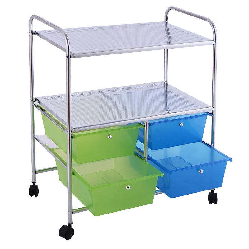 Costway 4 Drawers Rolling Storage Cart Metal Rack Shelf Home Office Furniture 2 Shelves
