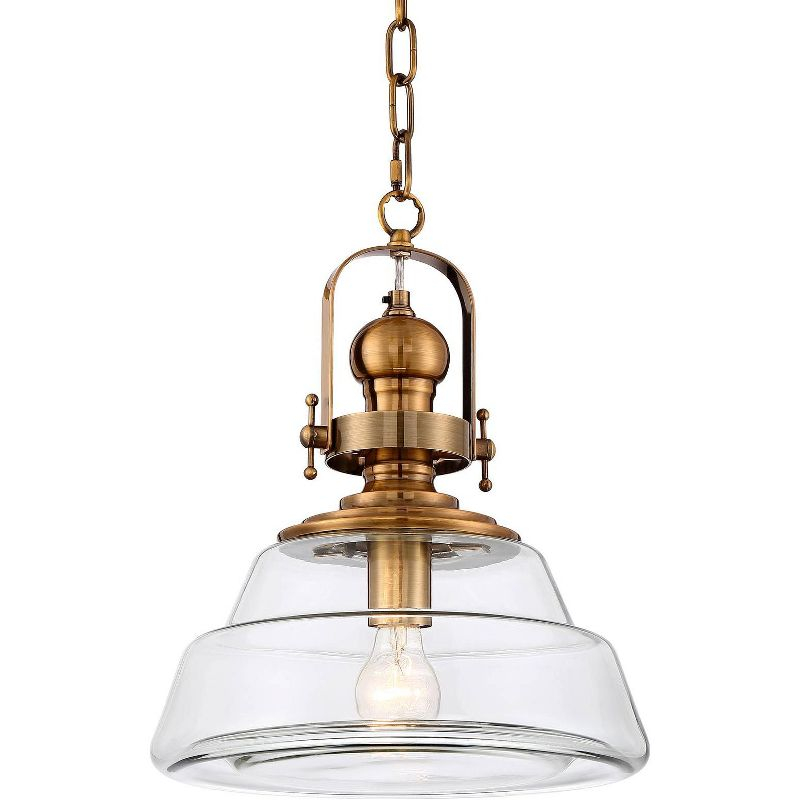 Possini Euro Design Antique Brass Pendant Lighting 13" Wide Modern Industrial Clear Glass Shade Fixture for Dining Room Living Foyer Kitchen Island