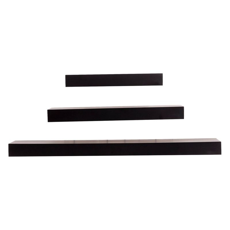 Kiera Grace (Set of 3) 12",16" and 24" Floating Shelves Black: MDF Wall Mount, Traditional Decor, Includes Hardware