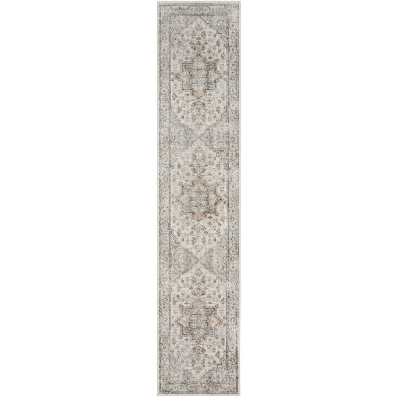 Nourison Astra Machine Washable Vintage Medallion Indoor Bathroom, Kitchen Runner Rug Grey/Multi 2'2" x 12'