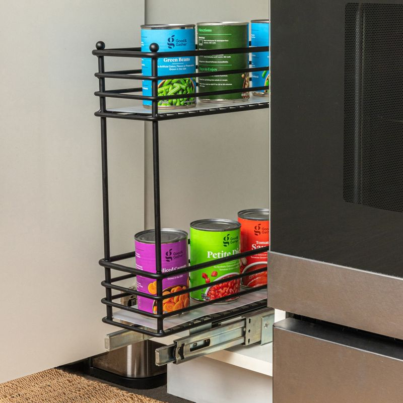 Glidez Multipurpose Paint-Finished Steel Pull-Out/Slide-Out Storage Organizer with Plastic Liners for Under Cabinet Use - 2-Tier Design - Black