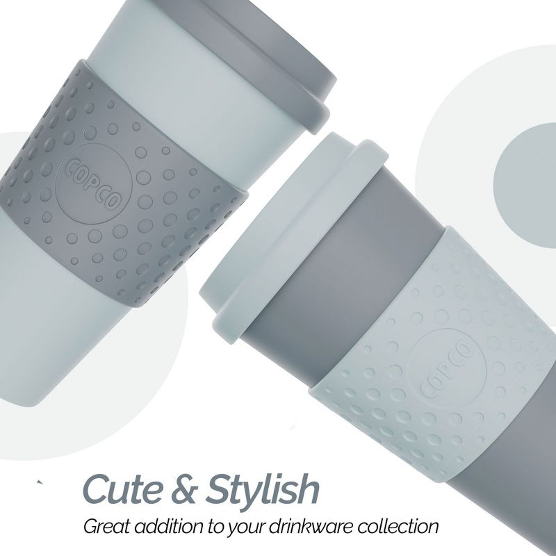 Copco Acadia To Go Mug Set of 2, 16 Ounce Reusable Coffee Cups with Lids, Durable & BPA-Free, Travel Mugs Double-Wall Insulation, Aqua & Gray