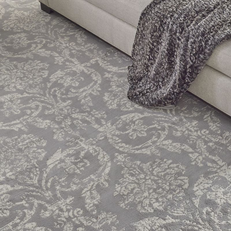 Nourison Jubilant 7'10" x 9'10" (8' x 10') Grey Area Rug Farmhouse Vintage Damask by Nourison