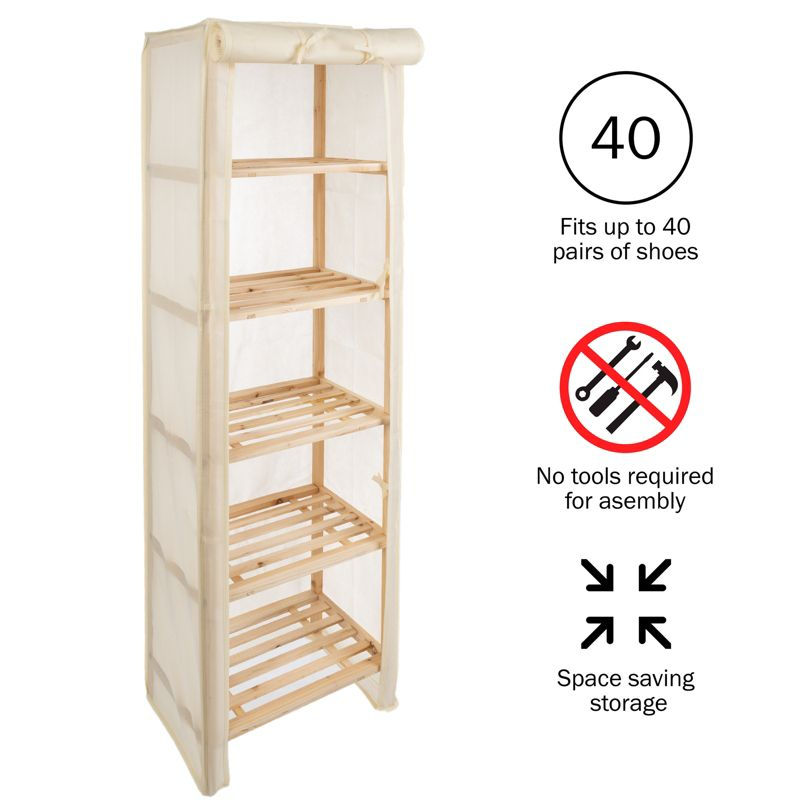 Hastings Home 5-Tier Wood Storage Shelving Rack With Removable Cover