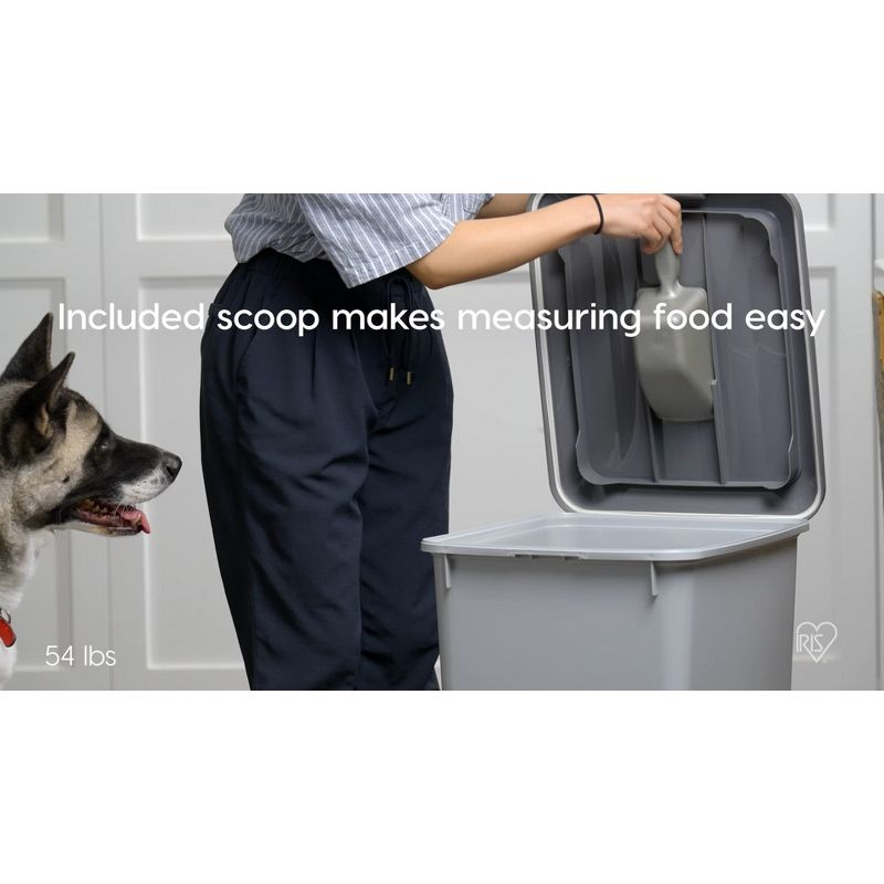 IRIS USA 40lbs Dog Food Storage Container with Wheels, 2-Cup Scoop, Gray/Dark Gray