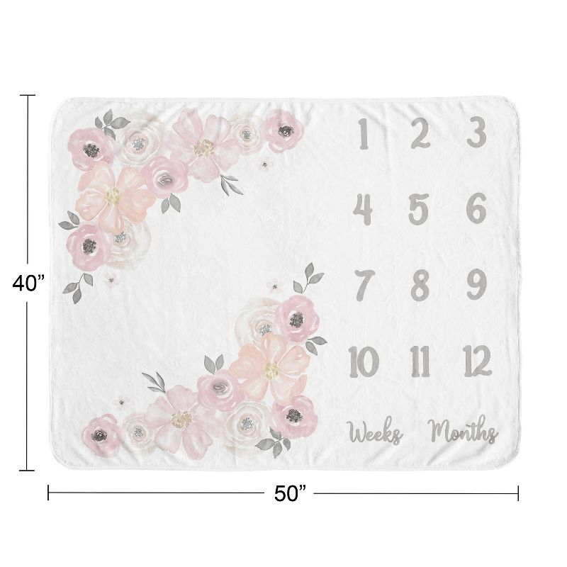 Sweet Jojo Designs Girl Baby Milestone Blanket Watercolor Floral Pink and Grey