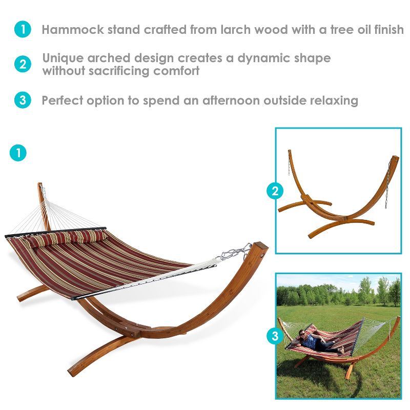 Sunnydaze Quilted Double Fabric 2-Person Hammock with Curved Arc Wood Stand - 400 lb Weight Capacity/13' Stand - Red Stripe