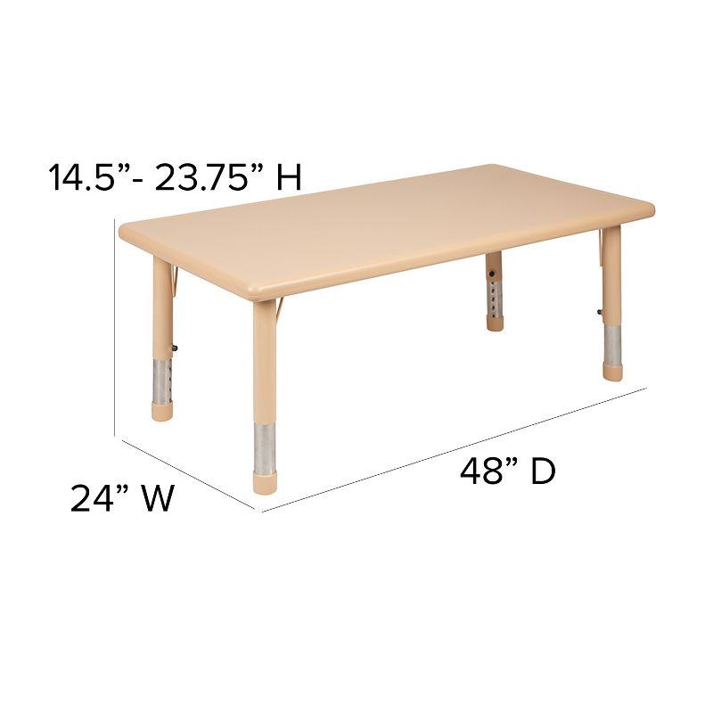 Emma and Oliver 24"W x 48"L Natural Plastic Adjustable Activity Table - School Table for 6