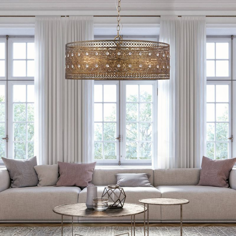 23.5" 3-Light Bryar Chandelier Brass/Crystal - River of Goods: UL Listed, Adjustable Height, Metal & Crystal Drum