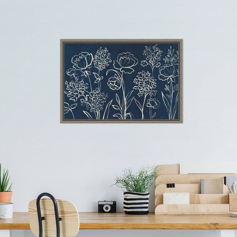 Amanti Art 23"x16" Indigo Floral I by Silvia Vassileva Framed Canvas Wall Art Print: Modern Botanical Lithograph, Polystyrene Frame