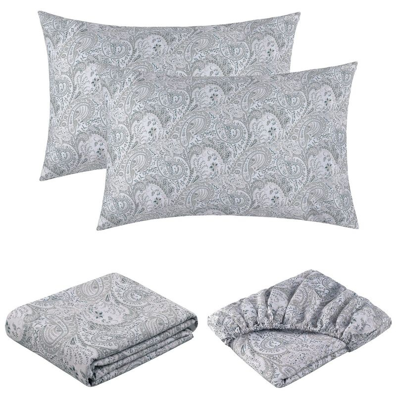 Mellanni Brushed Microfiber Sheet Set, King, Paisley Gray, 4 Piece