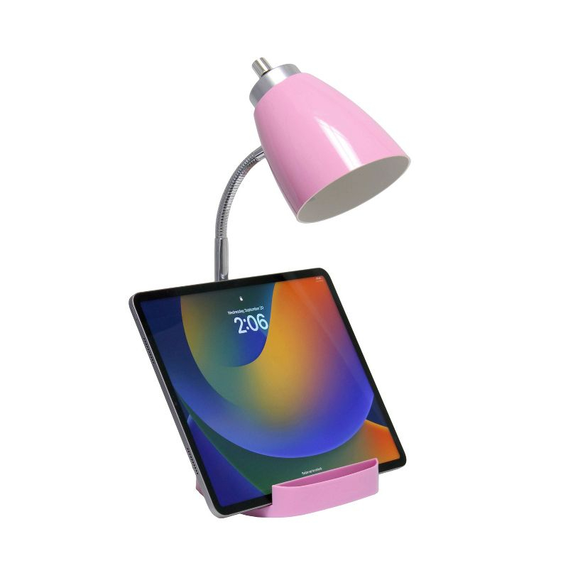 Creekwood Home Sleek Essentials 18.5" Flexible Desk Lamp with Charging Outlet and Storage Pink