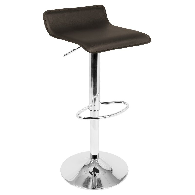 Set of 2 Ale Contemporary Adjustable Barstool Brown - Lumisource: Chrome-Plated, Swivel, Low Back, PVC Upholstery