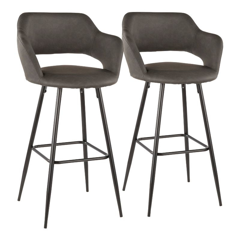 LumiSource Set of 2 Margarite Barstools Black Metal/Gray Faux Leather