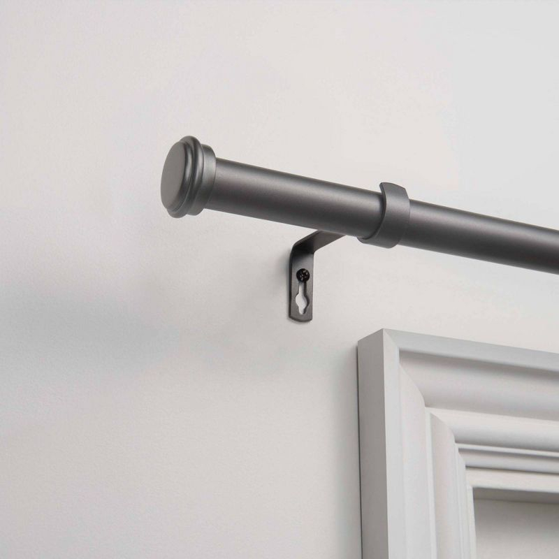 Exclusive Home 36"-72" Topper Curtain Rod - Gunmetal: Matte Finish, Iron, Flat Cap Finial, 25 lb Capacity