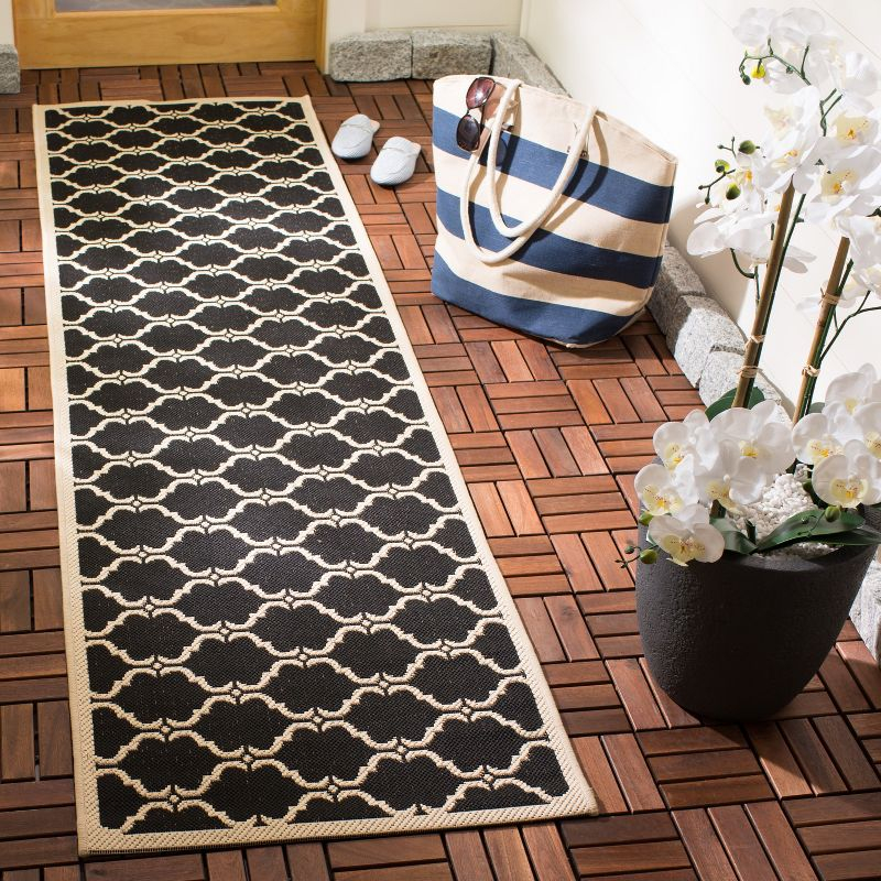 Courtyard CY6009 Power Loomed Indoor and Outdoor Runner Rug - Black/Beige - 2'3"x8' - Safavieh