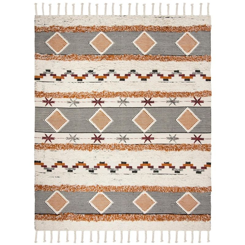 Kenya KNY904 Hand Knotted Area Rug - Ivory/Black-Orange - 8'x10' - Safavieh