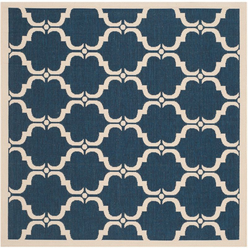 Courtyard CY6009 Power Loomed Indoor and Outdoor Area Rug - Navy/Beige - 5'3"x5'3" - Safavieh