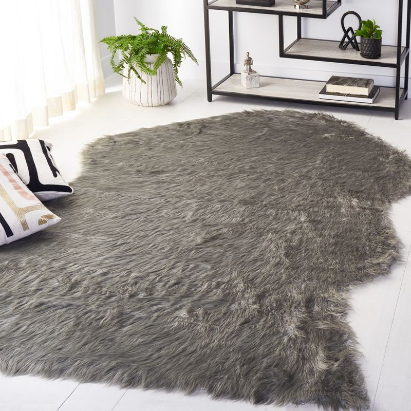 Faux Sheep Skin FSS118 Power Loomed Area Rug - Dark Grey - 5'x8' - Safavieh.