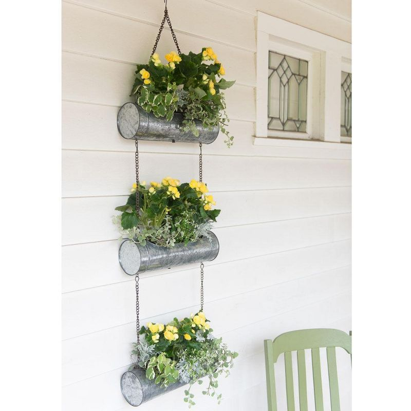 Gardener's Supply Company Galvanized Triple Hanging Planter | 3 Tier Sturdy Metal Rustic Farmhouse Decorative Wall Planters for Indoor & Outdoor