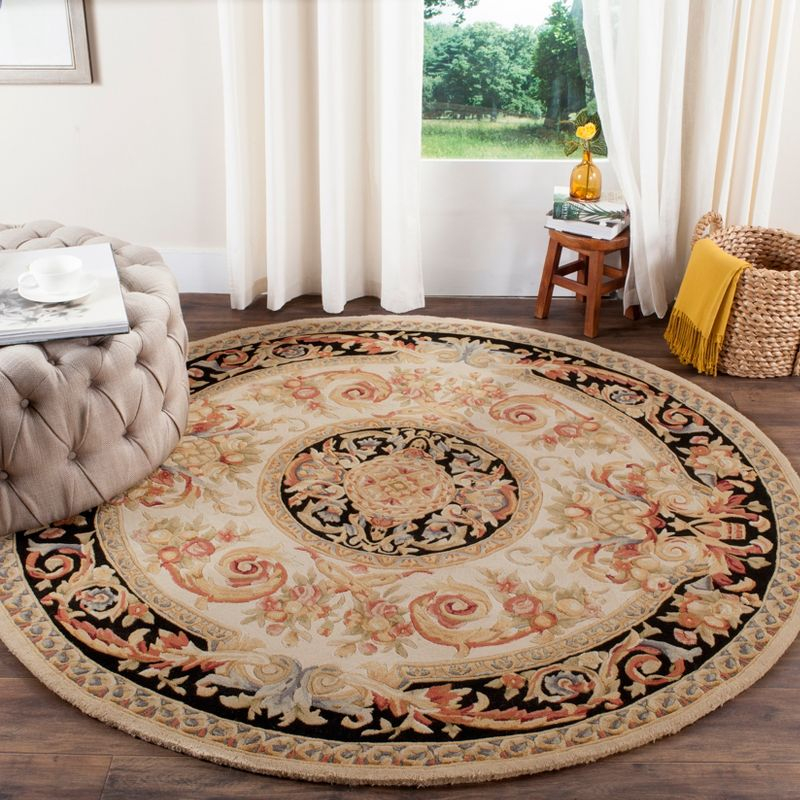 Savonnerie SAV206 Hand Tufted Area Rug - Ivory/Gold - 6' Round - Safavieh.