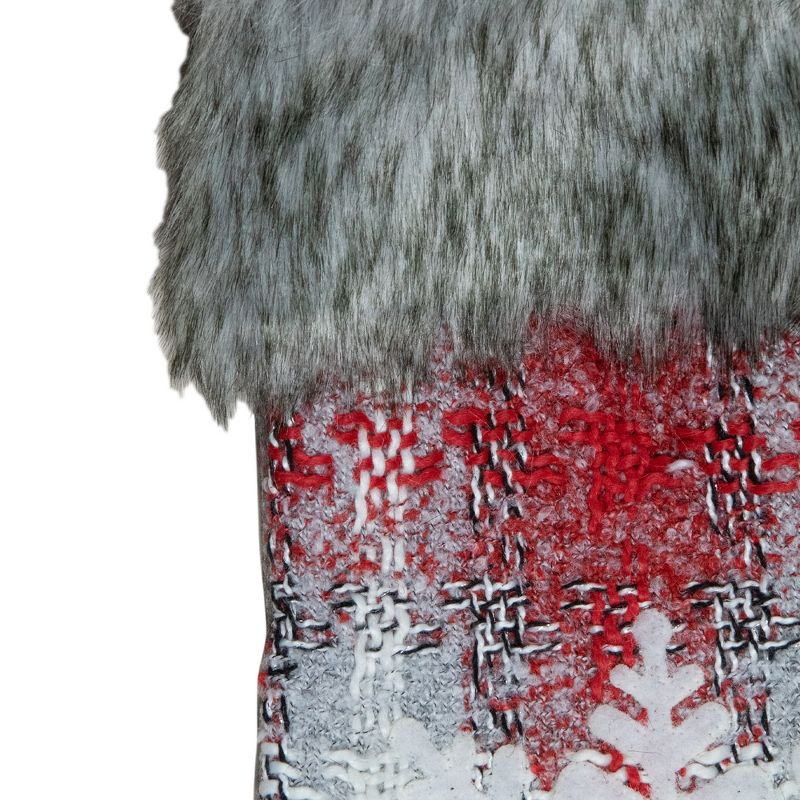 Northlight 18-Inch Red and White Plaid Faux Fur Christmas Stocking with Snowflake