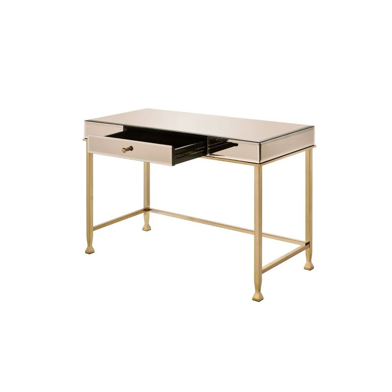 Canine Writing Desk Smoky Mirrored/Champagne - Acme Furniture: Beveled Edge, Wood Composite Frame, Home Office