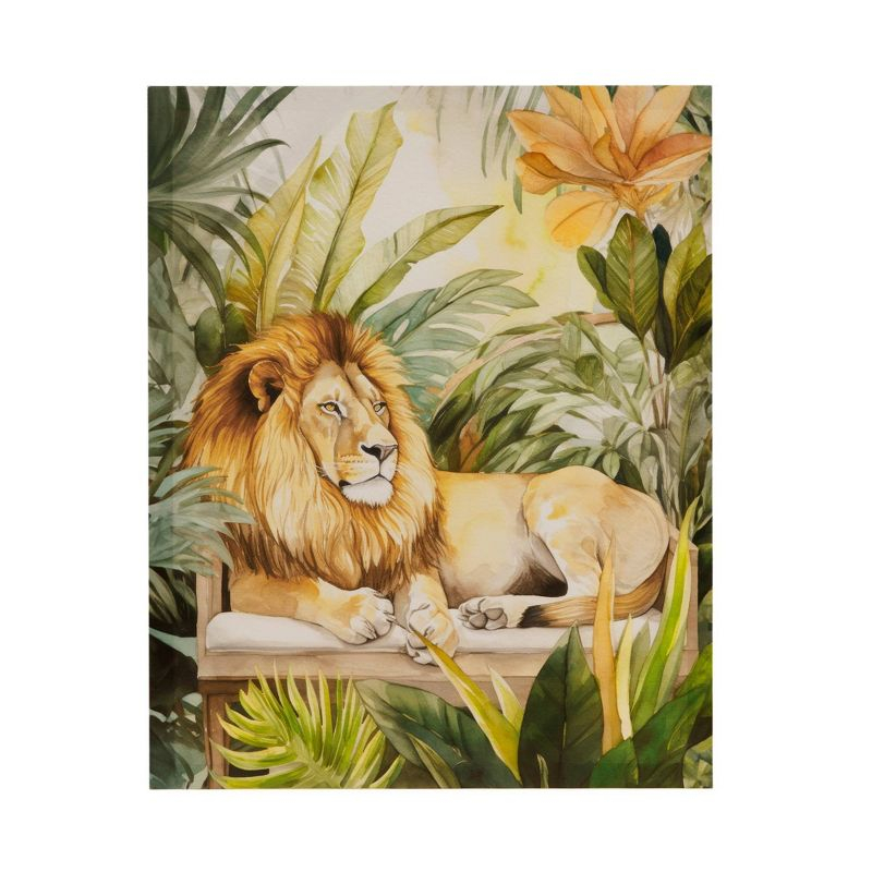 Madison Park 16"x20" Jungle Wild Regal Lion Print Canvas Natural Wall Art Lion Green