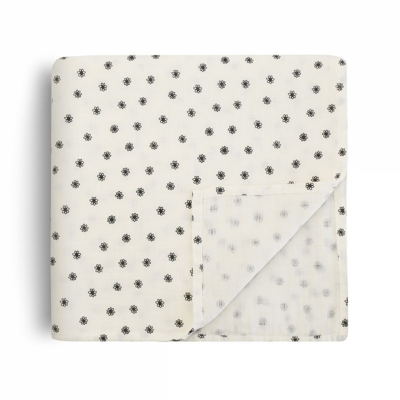 Organic Cotton Muslin Swaddle Blanket Black Daisy One Size