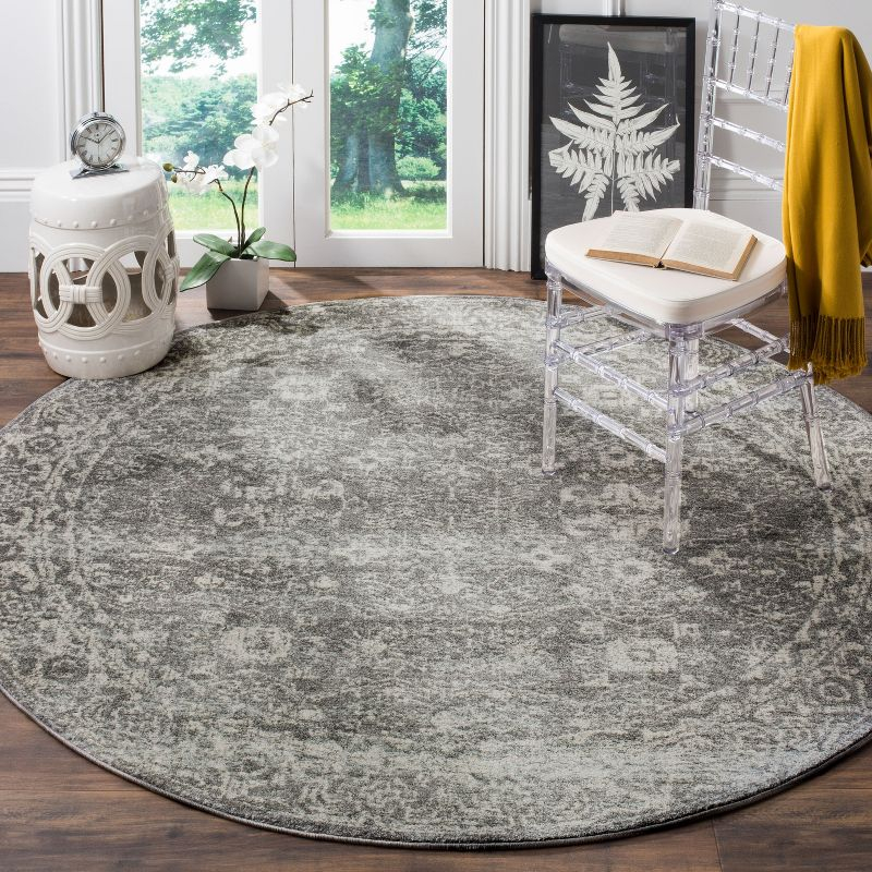 Evoke EVK270 Power Loomed Area Rug - Grey/Ivory - 3' round - Safavieh.