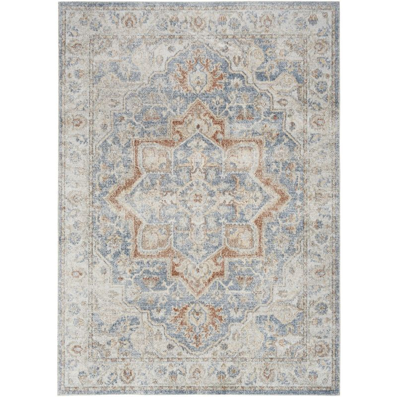 Nourison Astra Machine Washable Vintage Medallion Indoor Rug Denim Multi 5'3" x 7'