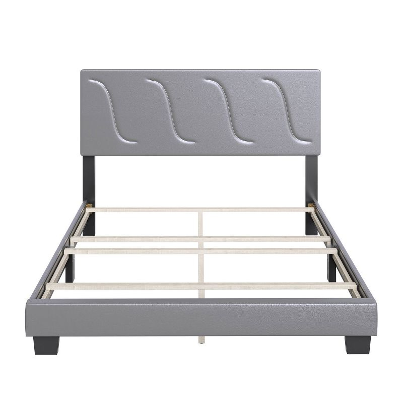 Boyd Sleep VMI0404GYEK Brussels Faux Leather Upholstered King Size Platform Bed Frame with Decorative Headboard and Wood Slat Supports, Grey