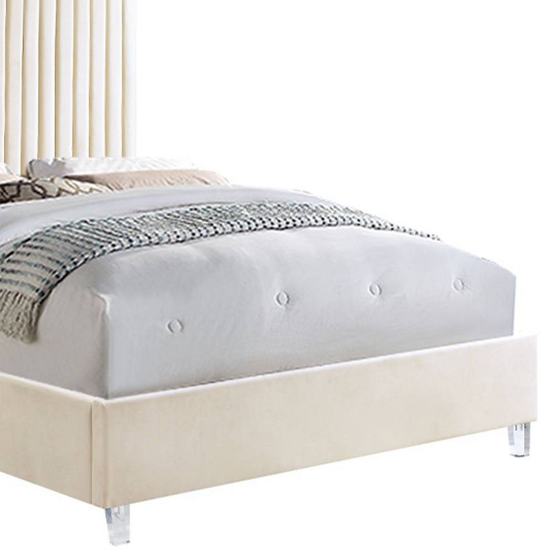 Acme Furniture 86" Queen Bed Edzia Bed Beige Velvet: Luxurious Upholstered Panel, Wood Frame, Acrylic Textile