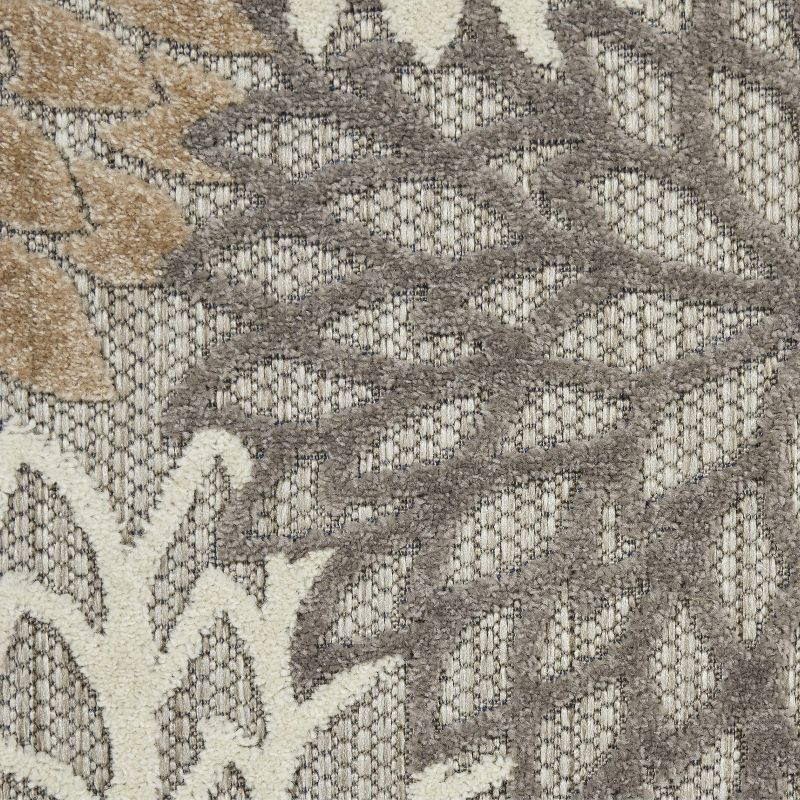 Nourison Aloha Floral Bloom Flatweave High-Low Indoor Outdoor Round Rug Natural 5'3" x 5'3"