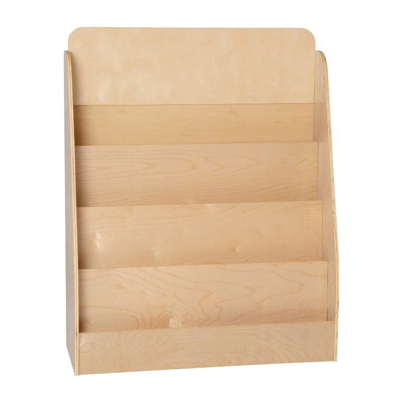 Emma and Oliver Kid's Natural Wood Book Storage Shelf with Three Storage Slats and Child-Friendly Curved Edges; Recommended for Ages 5-7