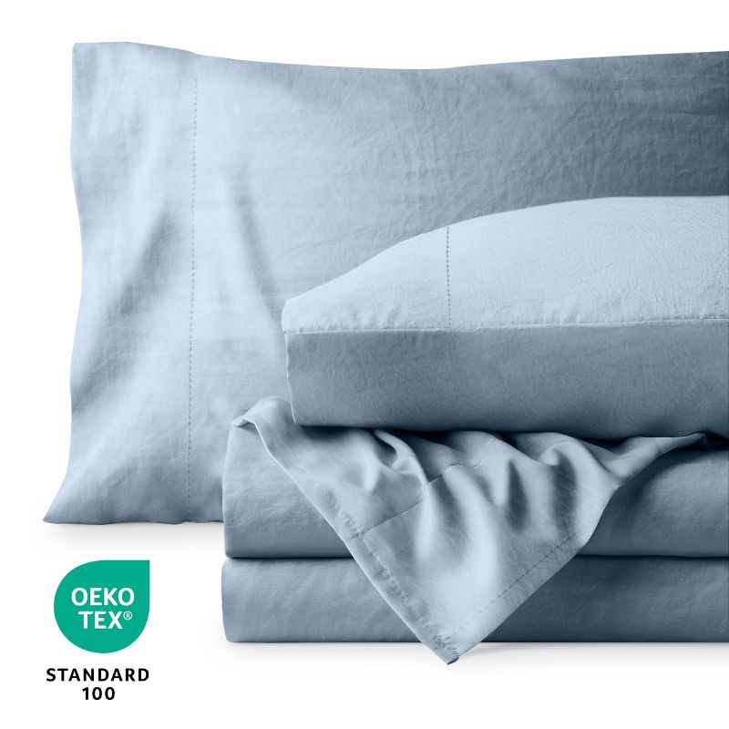 Washed Microfiber Dusty Blue Twin XL Sheet Set by Bare Home