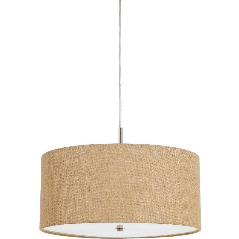 Cal Lighting 60W X 3 Addison Burlap Drum Pendant - Brushed Steel