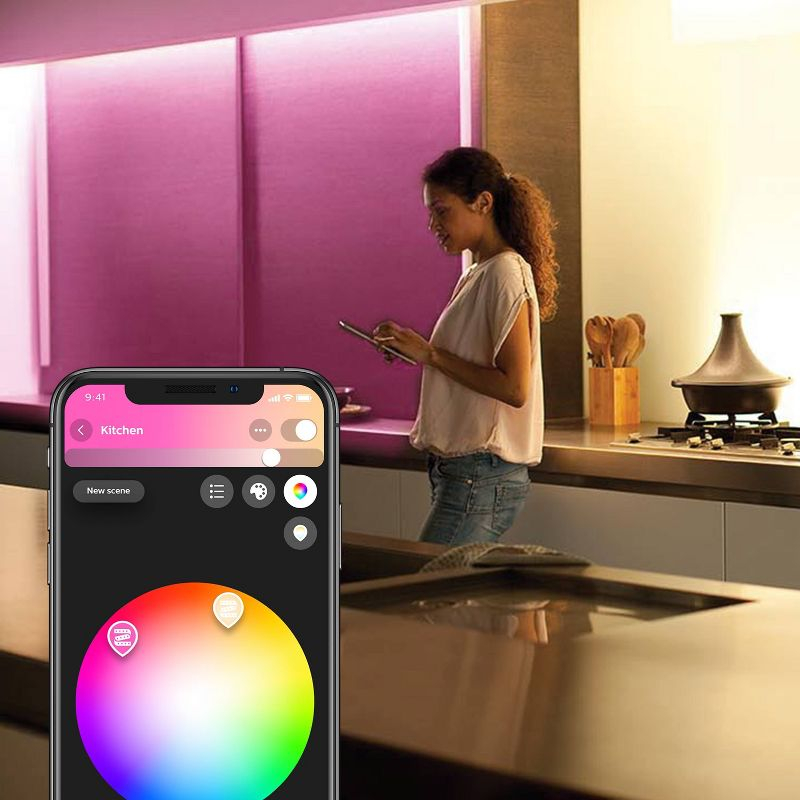 Philips Hue White and Color Ambiance Bluetooth Enabled Lightstrip Base Kit: LED, Indoor, Multicolored, Electric, 80" Length