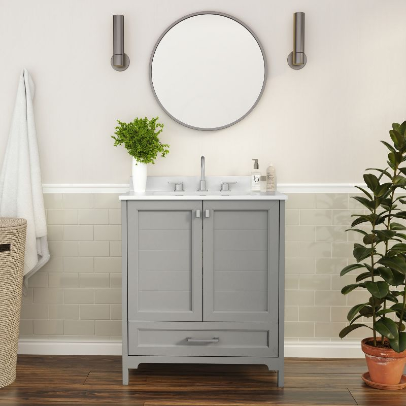 Flash Furniture 30 Inch Bathroom Vanity with Undermount Sink, Cabinet, and Drawer in Gray